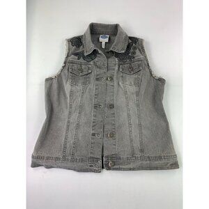 DG2 by Diane Gilman Women's XS Gray Denim Embroidered Vest